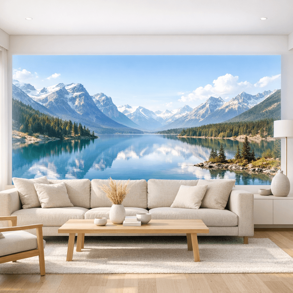 Living room with holographic visuals