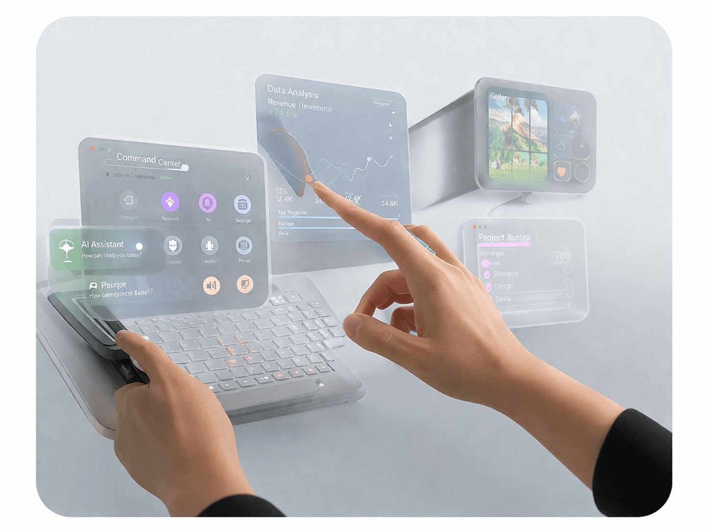 Hands interacting with spatial panels